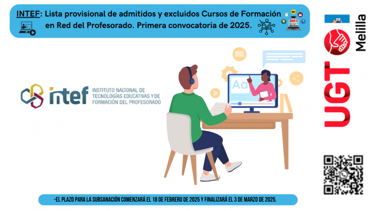 Lista provisional de admitidos y excluidos Cursos de Formación en Red del Profesorado. Primera convocatoria de 2025.