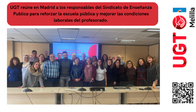 UGT, como primer sindicato de las Administraciones públicas de nuestro país, continúa trabajando en la formación de sus trabajadores y es garantía segura en la defensa de los servicios públicos y de la educación pública de todos y todas. Por ello, ha reunido en Madrid durante dos días a docentes y sindicalistas responsables de sus sindicatos de Enseñanza Pública de todas las federaciones de servicios públicos de España, para trabajar juntos y buscar estrategias y soluciones que fortalezcan la educación pública y mejoren las condiciones laborales del profesorado. Con MÁS Y MEJOR EDUCACIÓN Y CON MÁS Y MEJOR SINDICALISMO, reivindicamos LA DIGNIFICACIÓN DE LA PROFESIÓN Y EL DESARROLLO DEL ESTATUTO DOCENTE !YA!